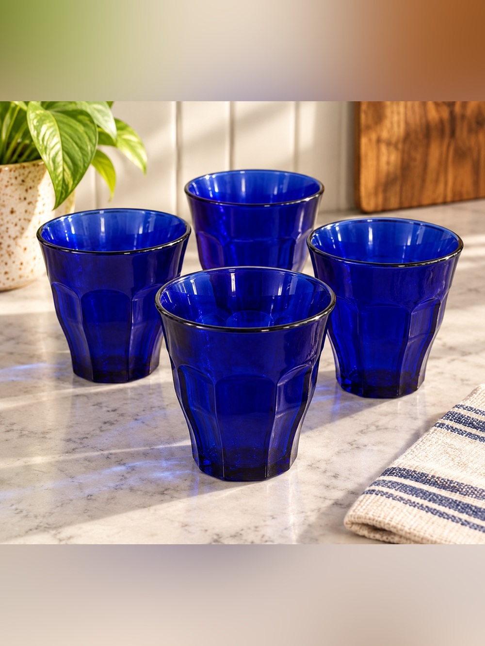 Vintage Duralex Picardie cobalt blue glasses set of 4
